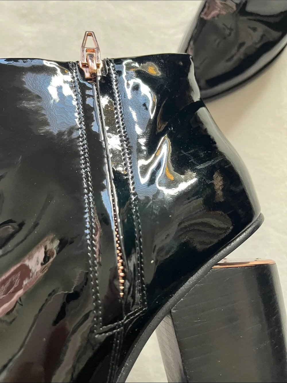 Alexander Wang 7.5 Black Patent leather Gabi Boots cut out block heel rose gold